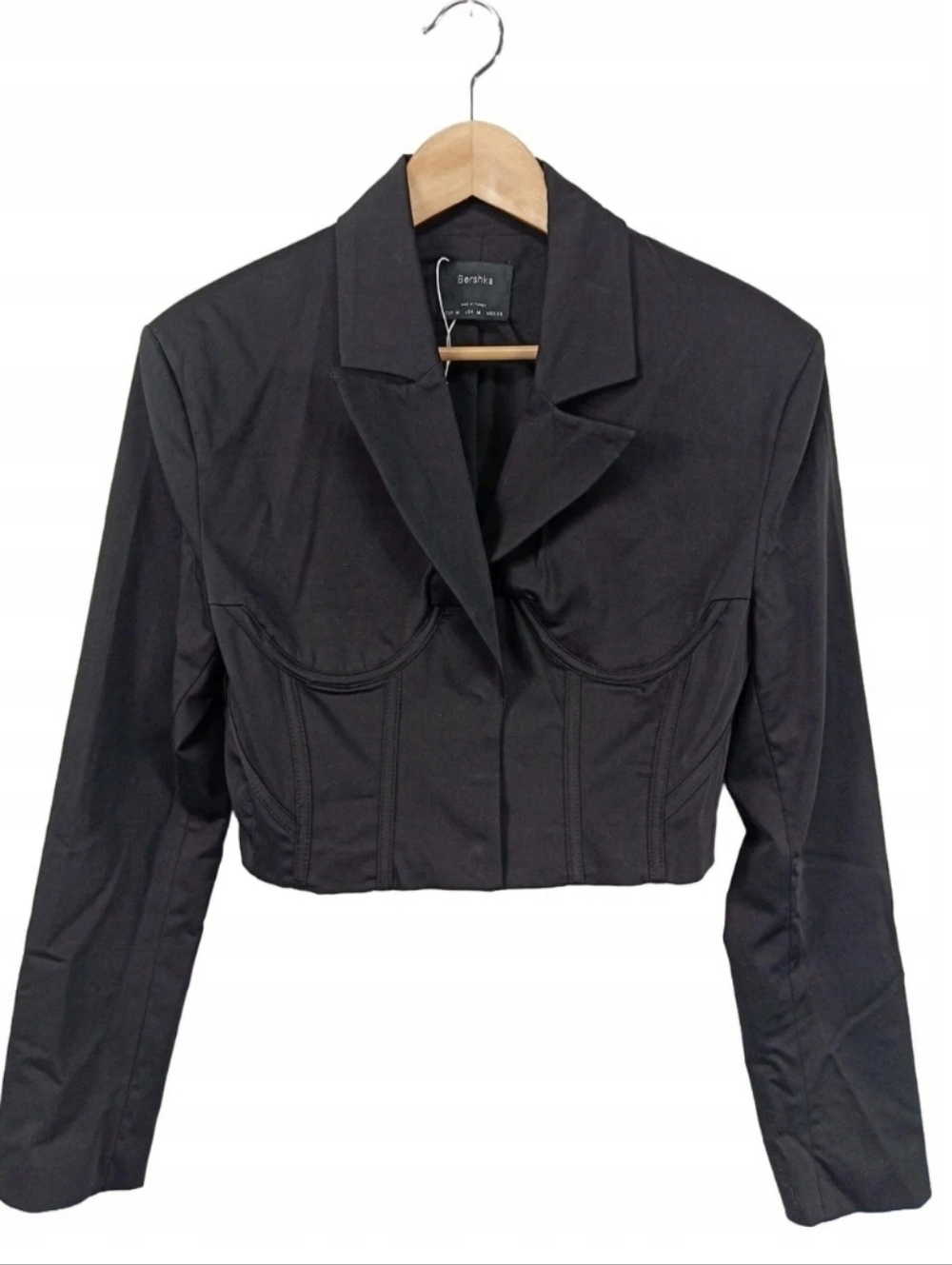 Bershka Corset Crop Blazer Black Size M Snatched Waist Trendy Y2K Chic